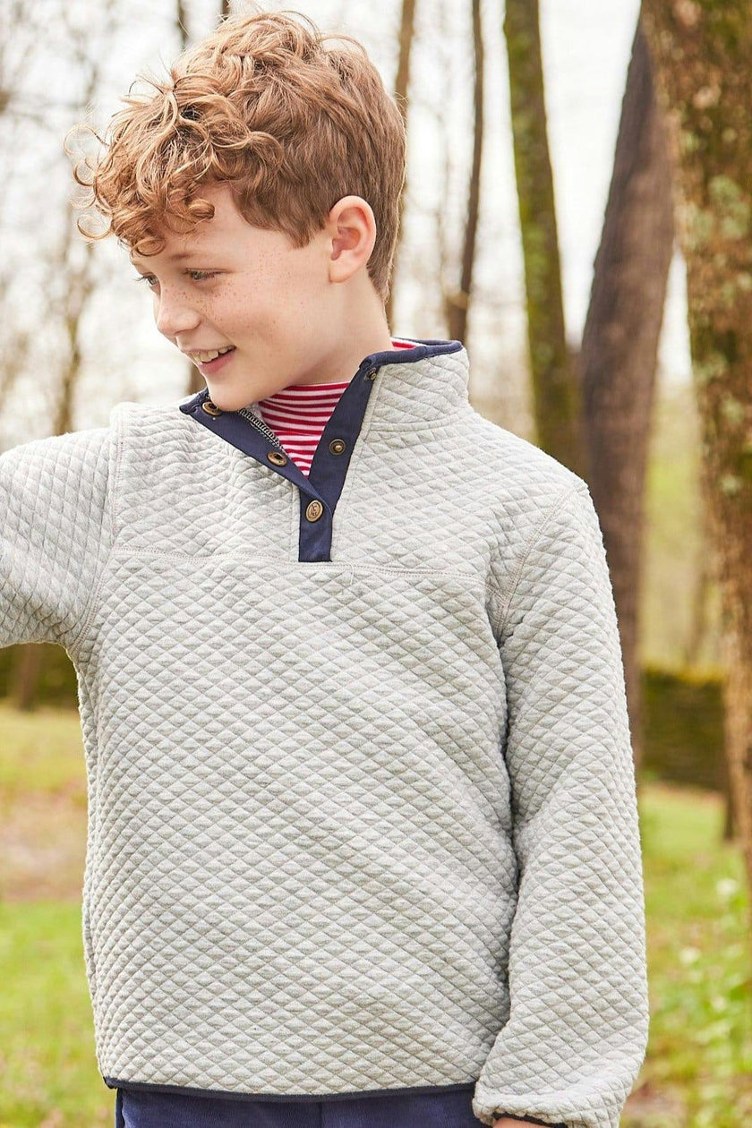 Classic Quilted Pullover - Navy with Red