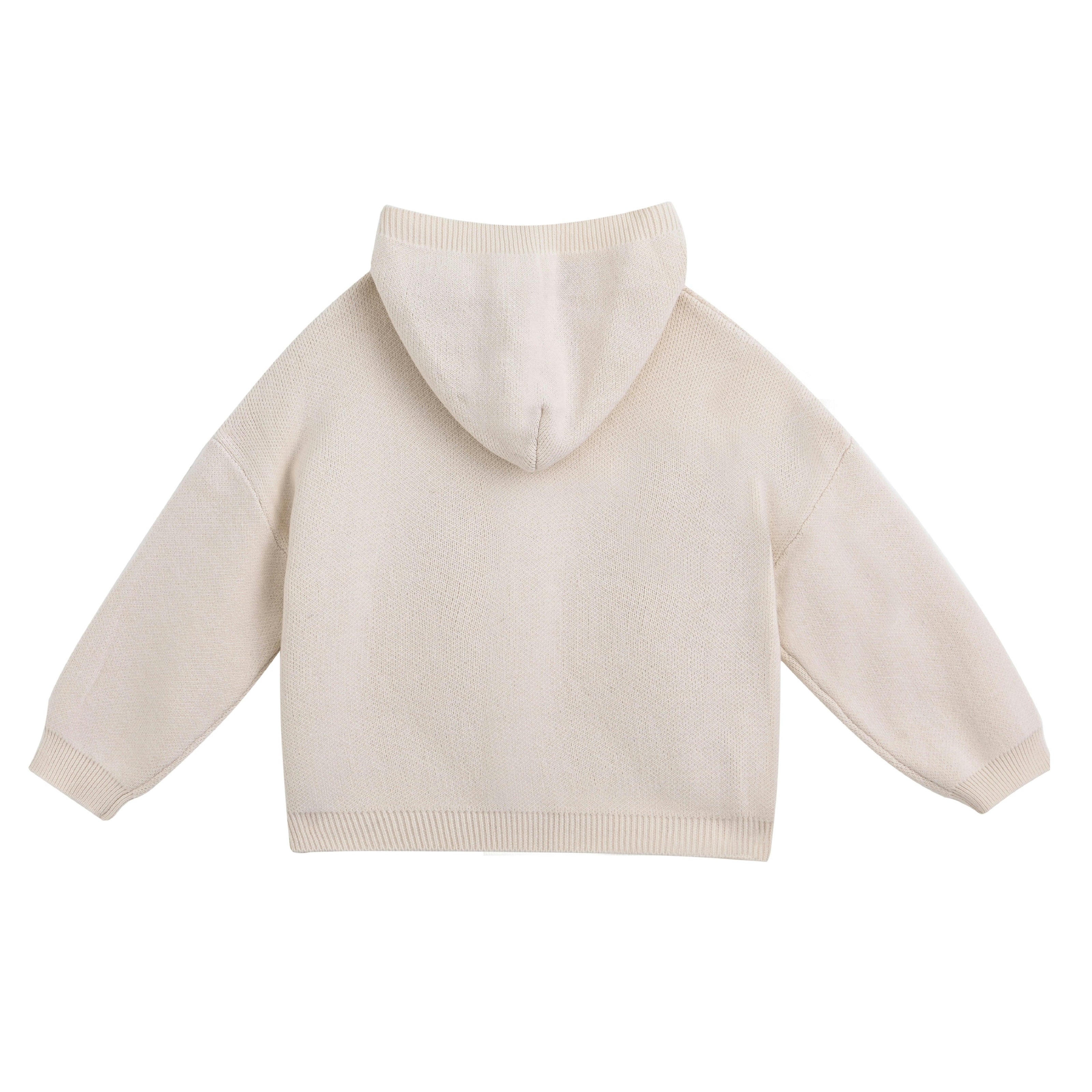 Beige Cotton Knit Hoodie Set