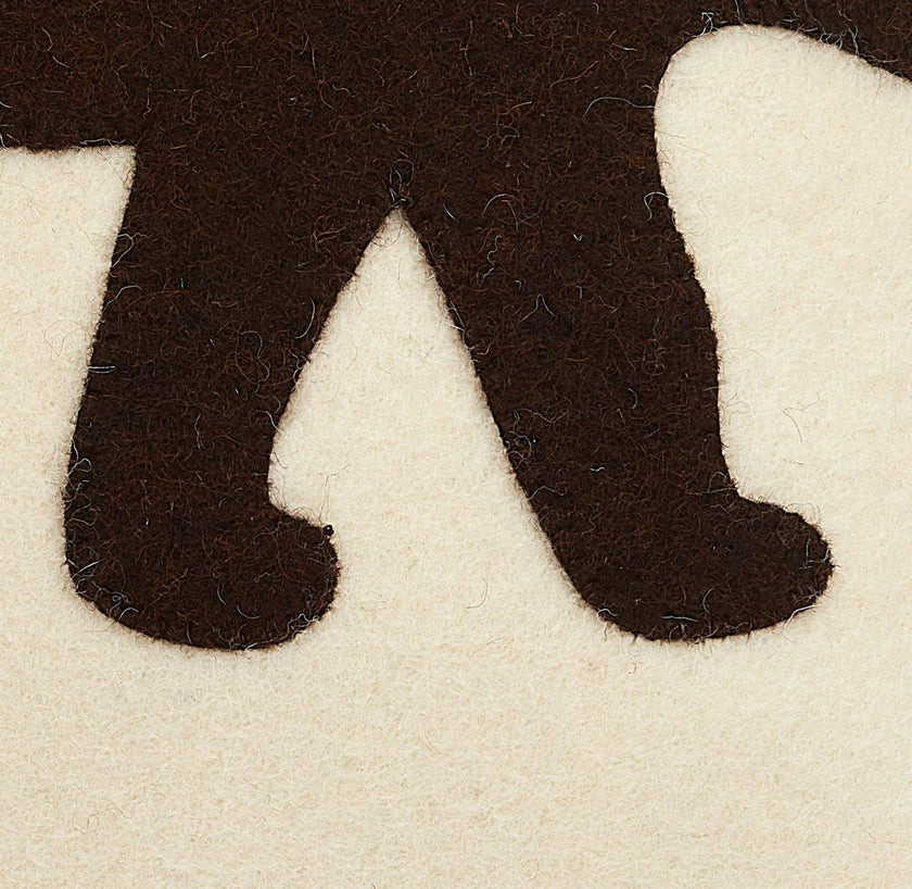 Hand Felted Wool Pillow - Brown Bear Silhouette Cream - 20"