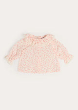Martha Floral Ruffle Collar Lace Trim Long Sleeve Blouse in Pink (1mth-12mths)