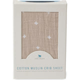 Cotton Muslin Crib Sheet - Taupe Cross