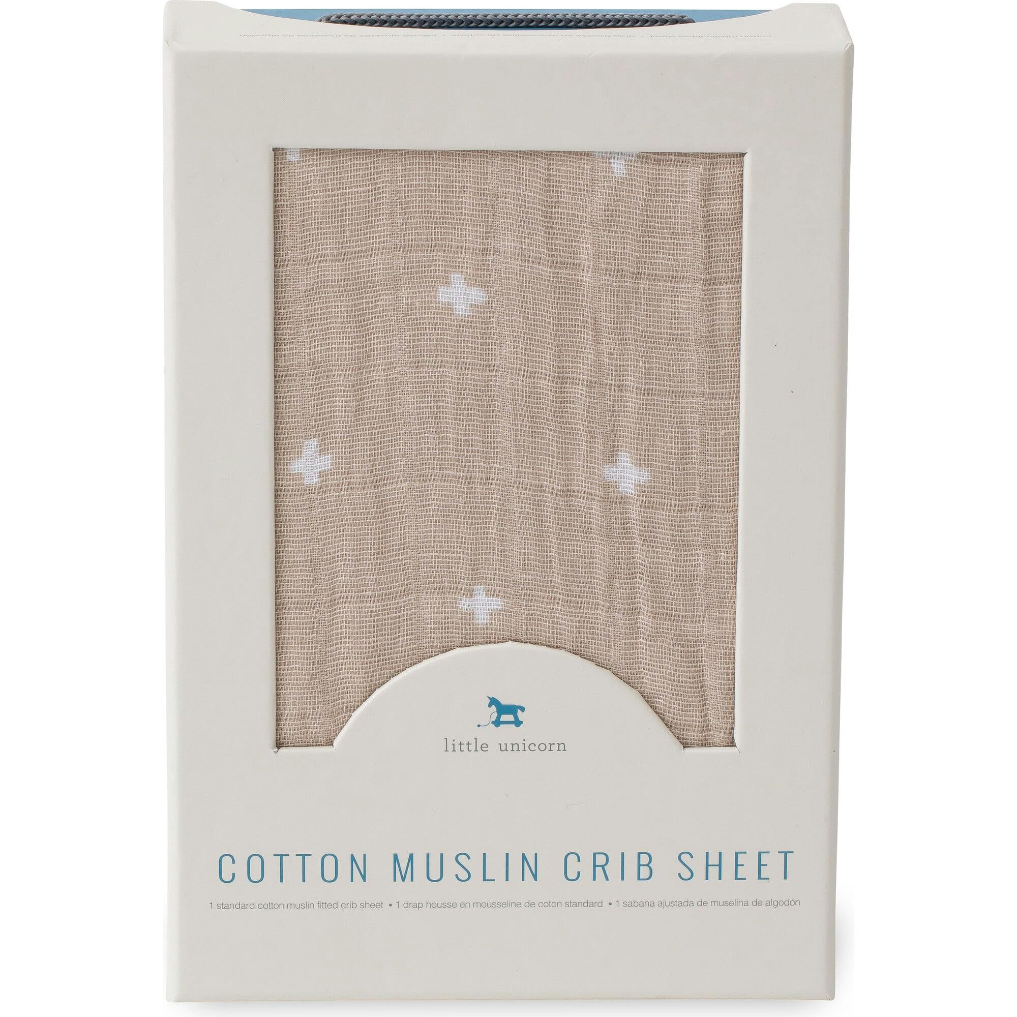 Cotton Muslin Crib Sheet - Taupe Cross