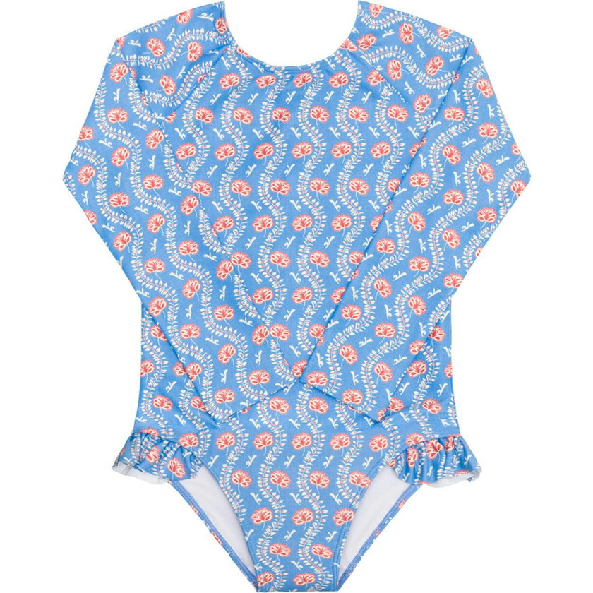 Girls Blue Primrose Rashguard One Piece