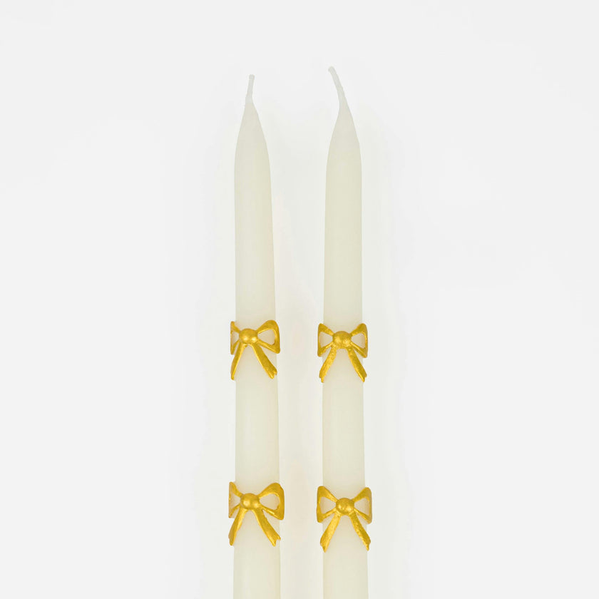 Gold Bow Taper Candles
