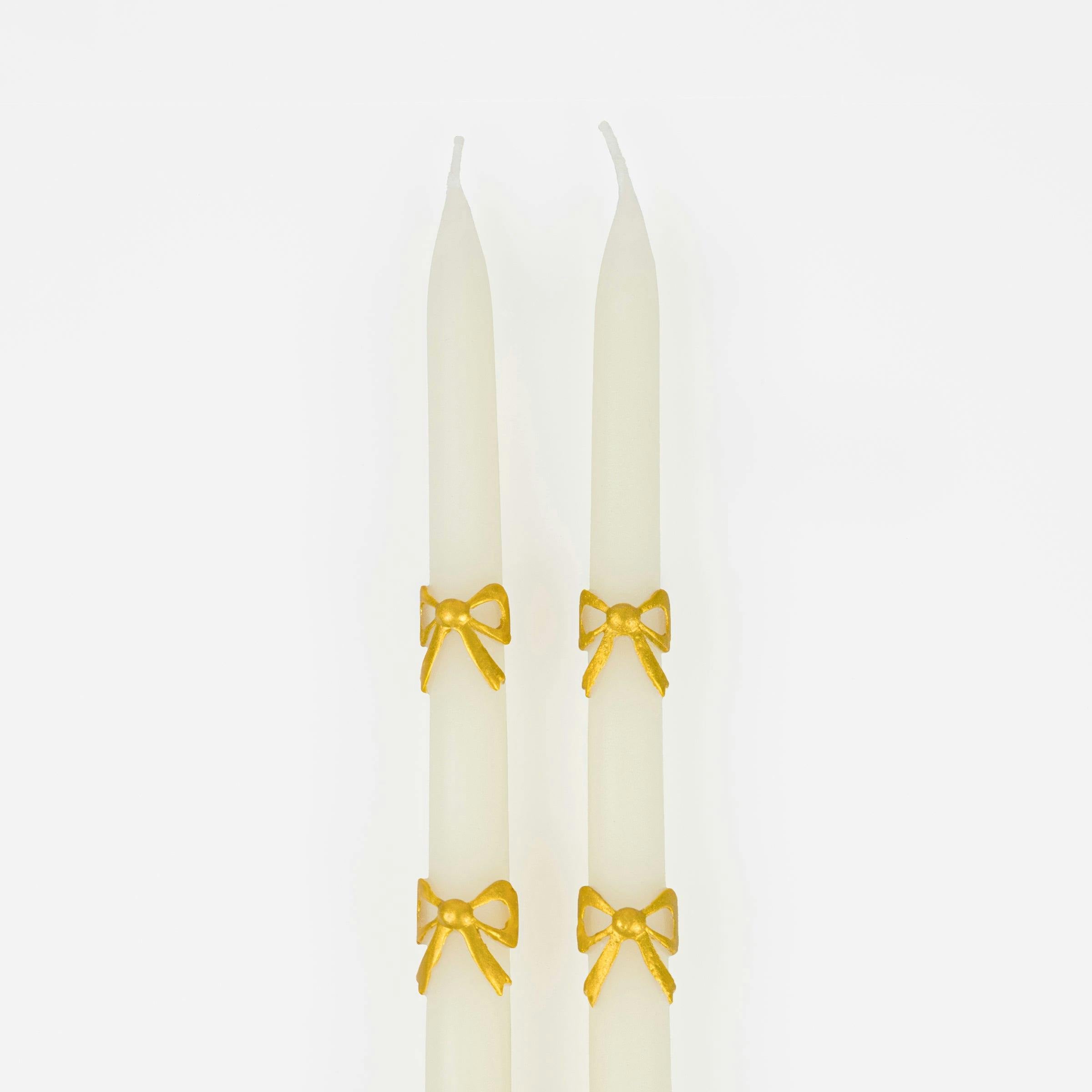 Gold Bow Taper Candles