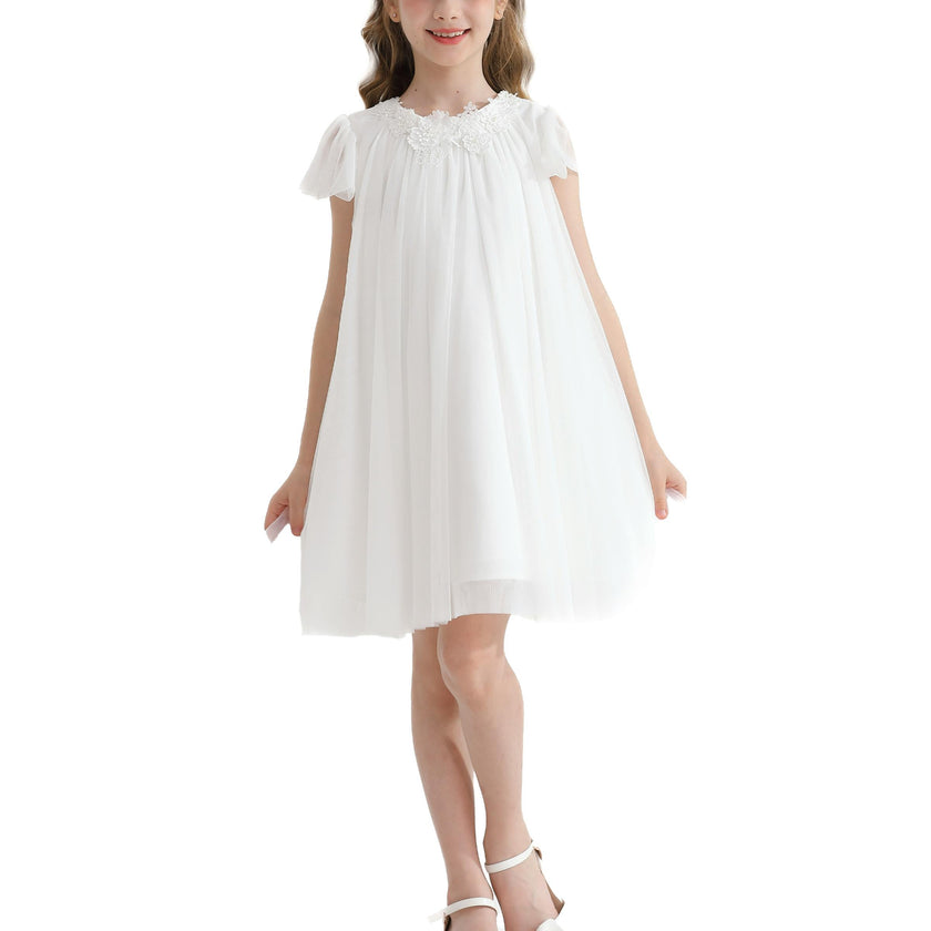 White Flower Accent Constance Dress