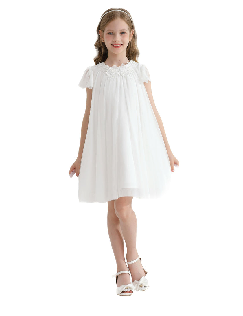 White Flower Accent Constance Dress
