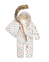 Baby Snug One Piece Snowsuit Adapted For Car Seats White With Floral Print