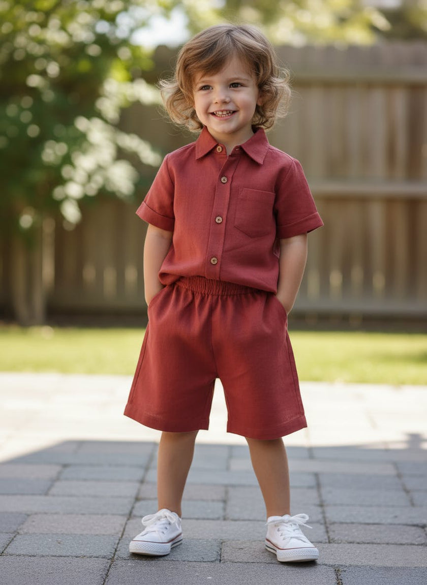 Joey Shorts and Shirt Set Brick