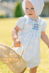 Olympe Blue Floral Smocked Baby Set with Bloomers and Hat