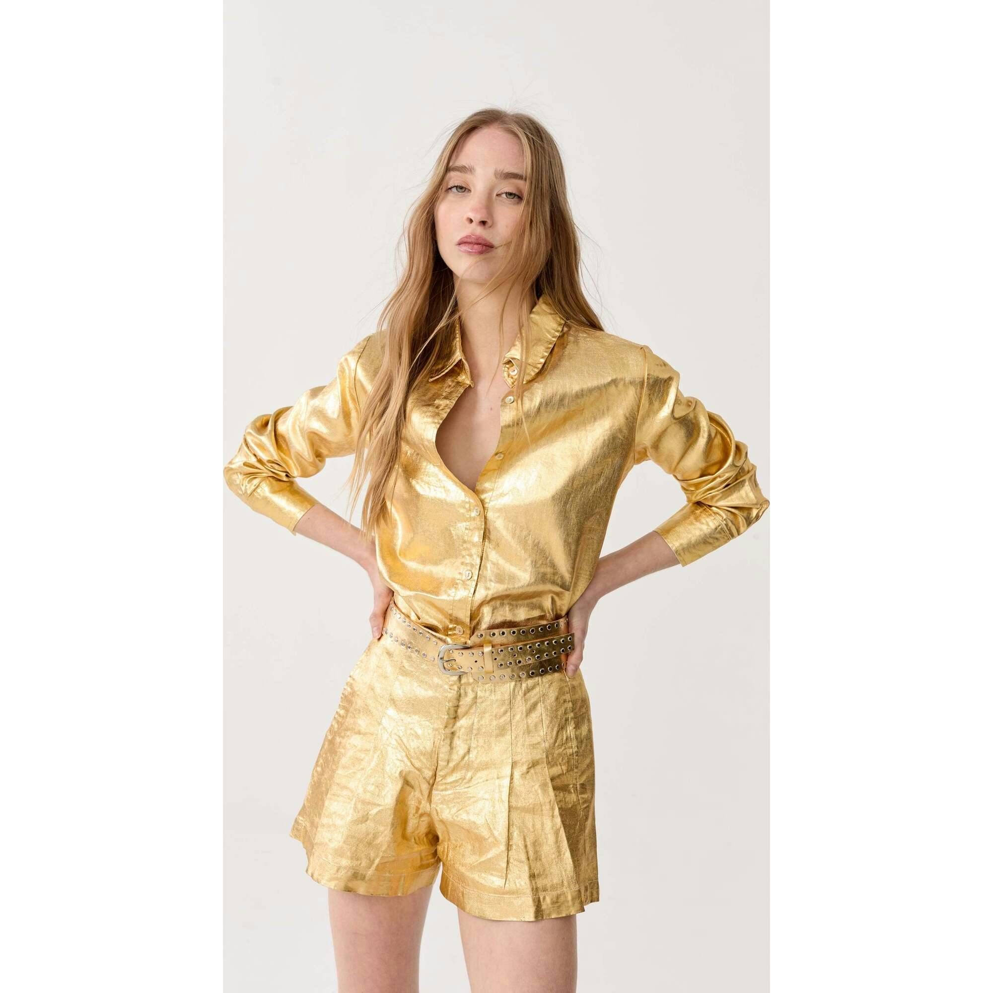 San Marino Metallic Linen Shirt - Silver