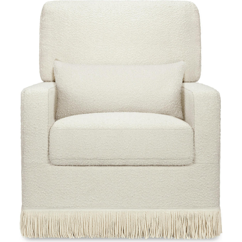 Crawford Pillowback Comfort Swivel Glider | Boucle with Tassel Fringe
