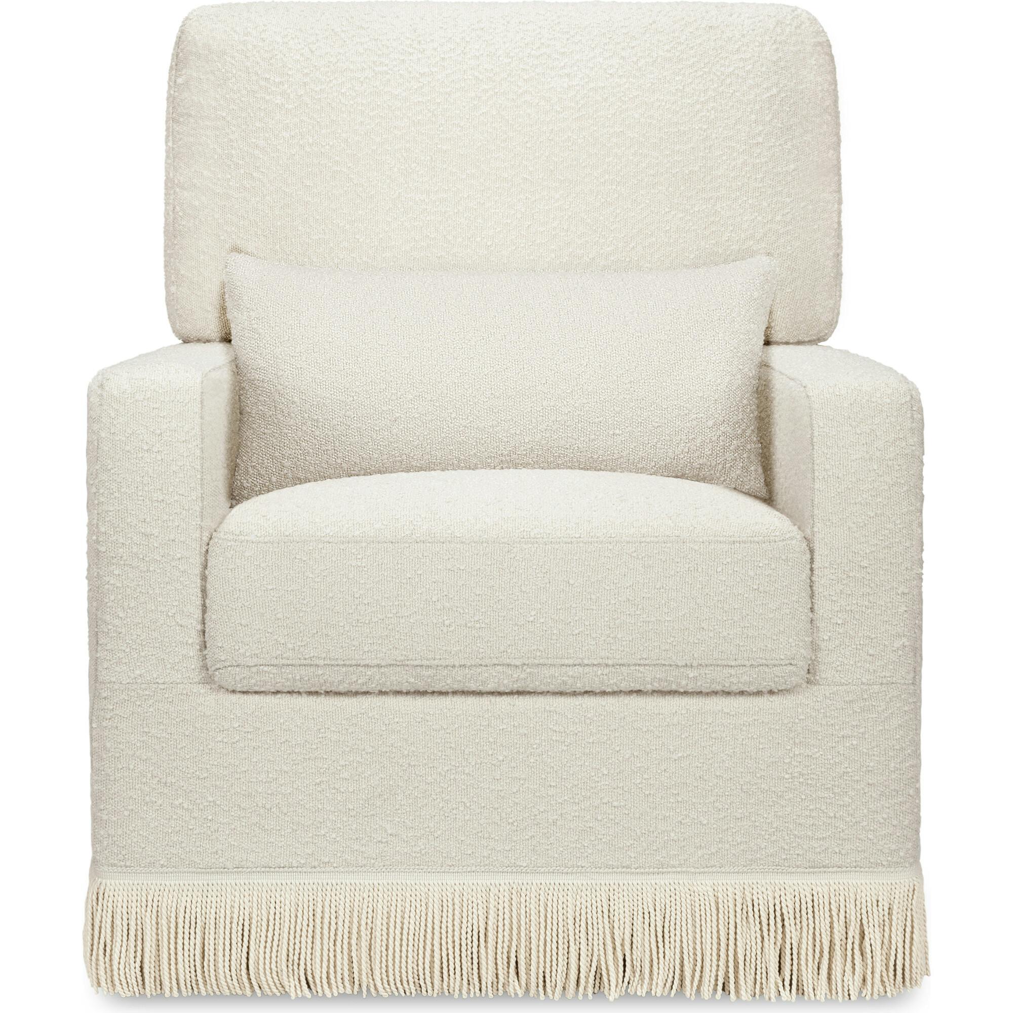 Crawford Pillowback Comfort Swivel Glider | Boucle with Tassel Fringe