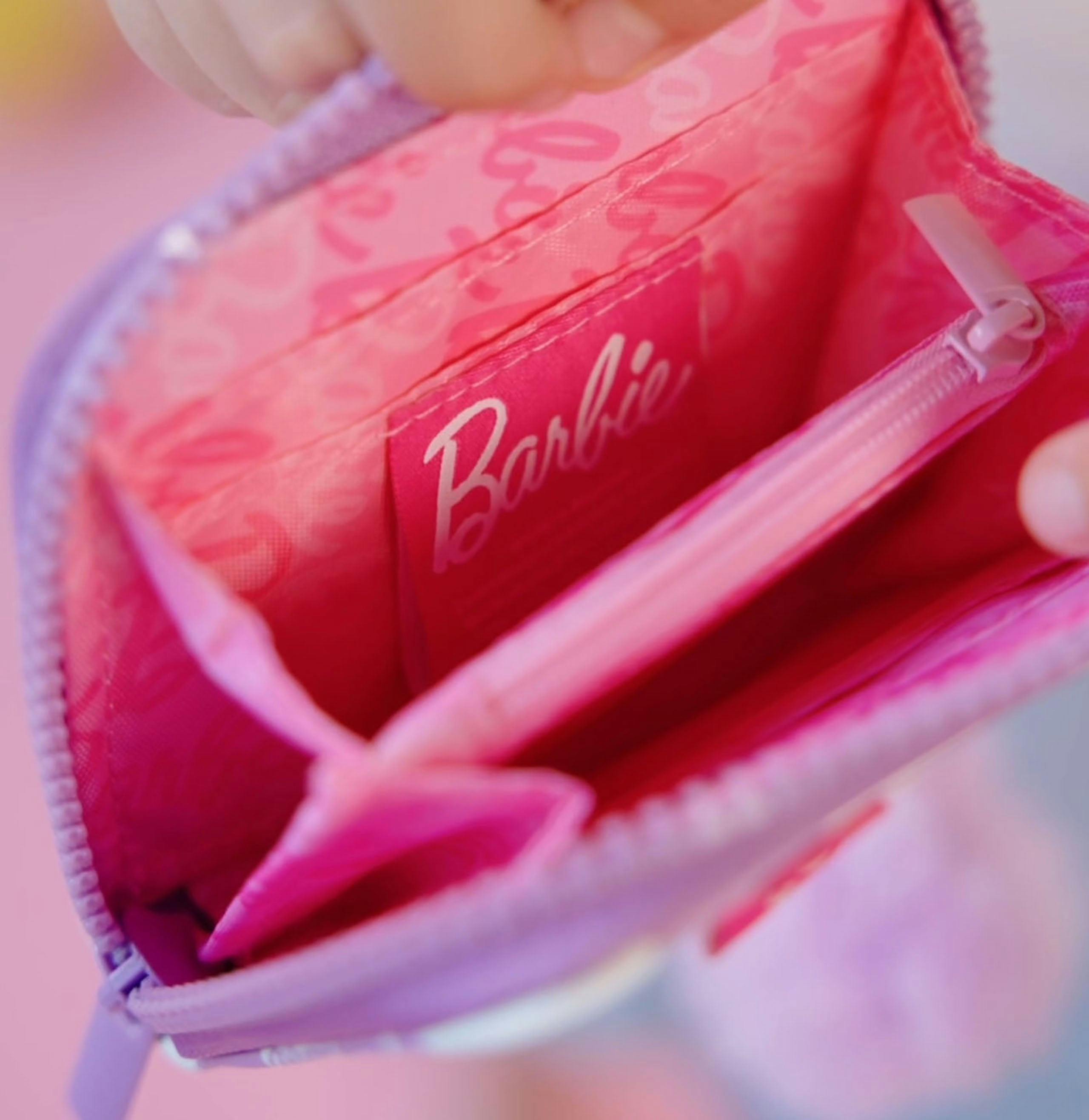Barbie™ Purple Checkered Kids Zip Wallet with Pom Charm