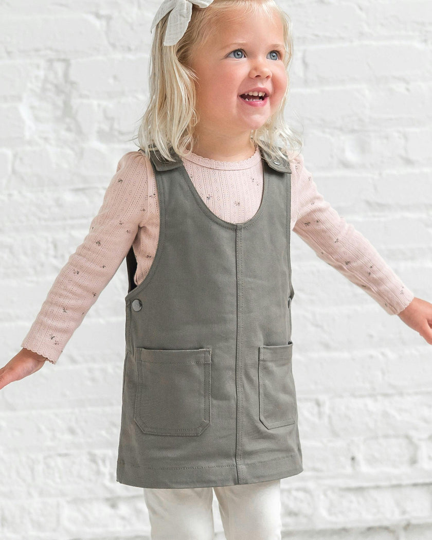Alma Twill Jumper Dress - Olive