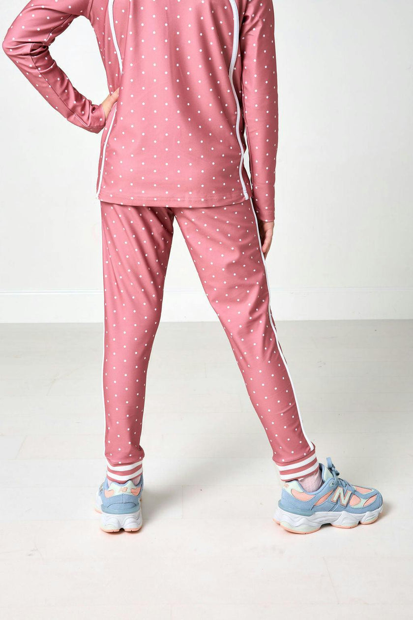 girls dusty pink polka dot retro warm-up jogger