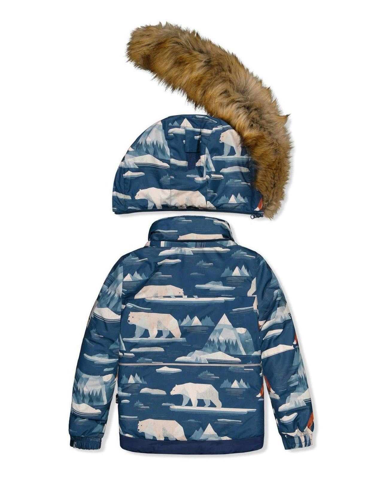 Two Piece Play Snowsuit Blue Bear Print With Rust Pants