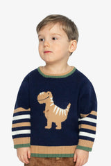 Knit Sweater With Intarsia Dark Blue, Brown And Beige