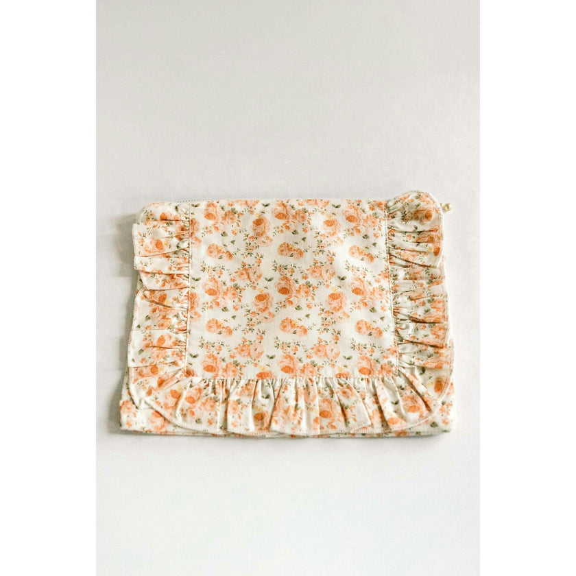 Coral Petal Blooms Timeless Floral Ruffle Zipper Pouch