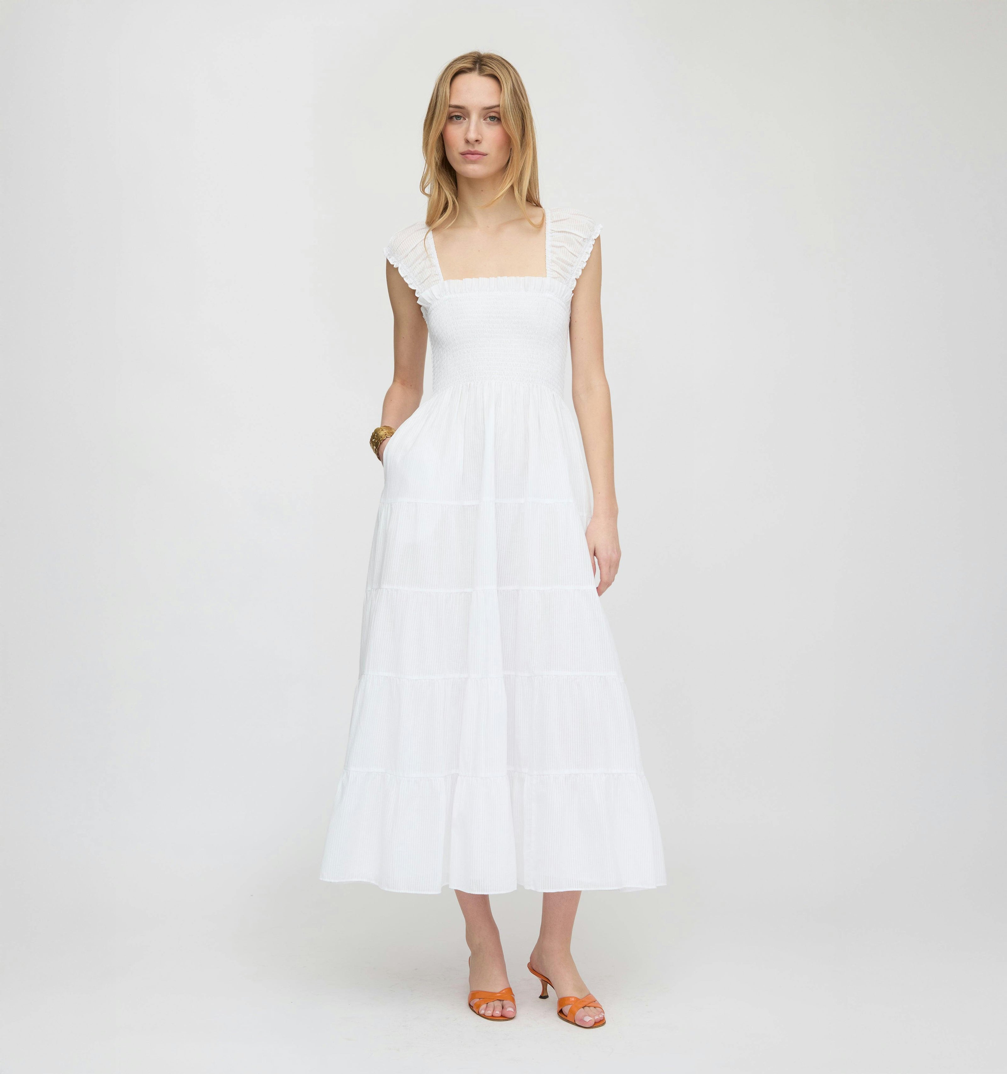 The Stella Nap Dress - White Shadow Stripe