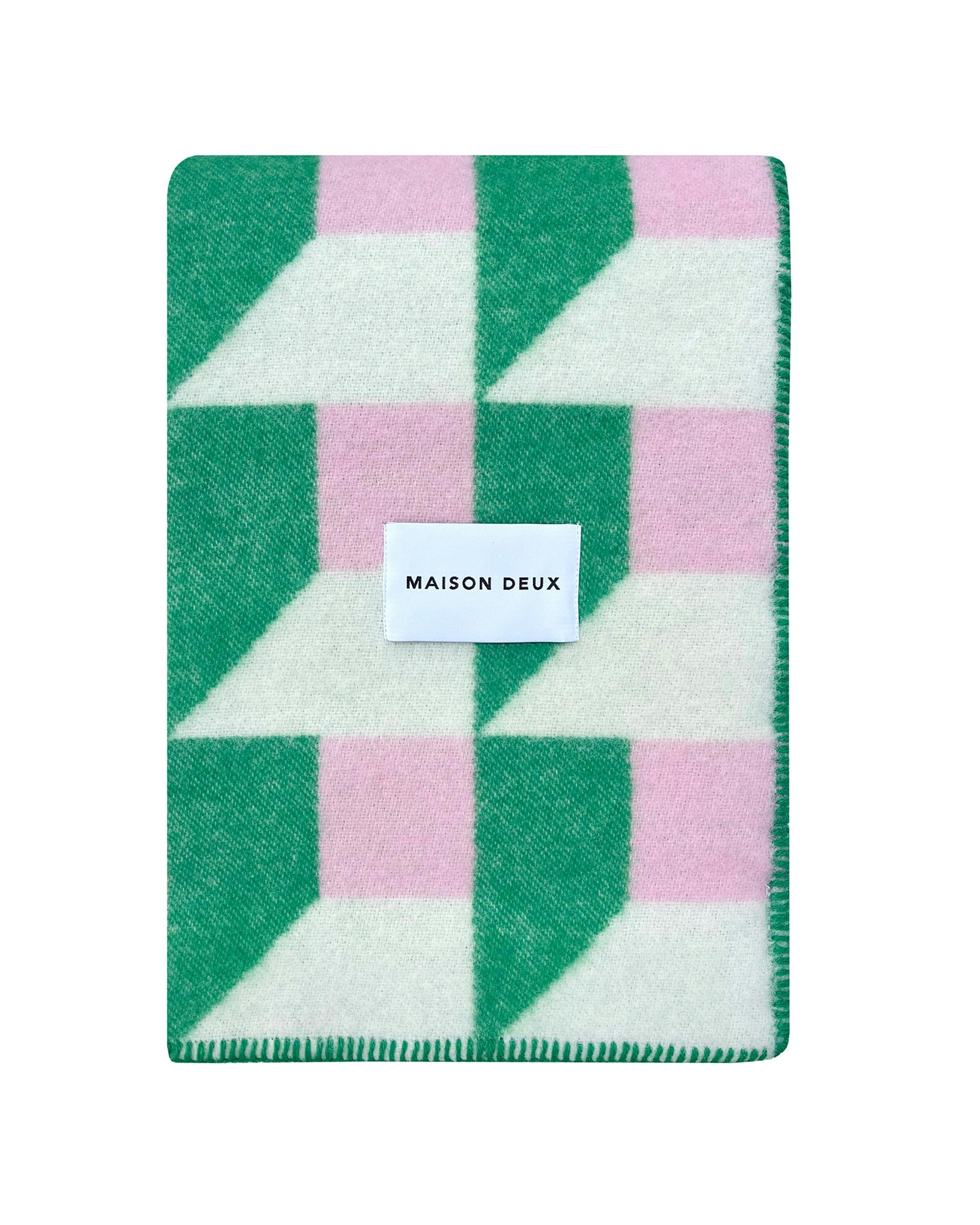 Blanket CUBICS Grass / Pink Print 4.25 x 6.5ft