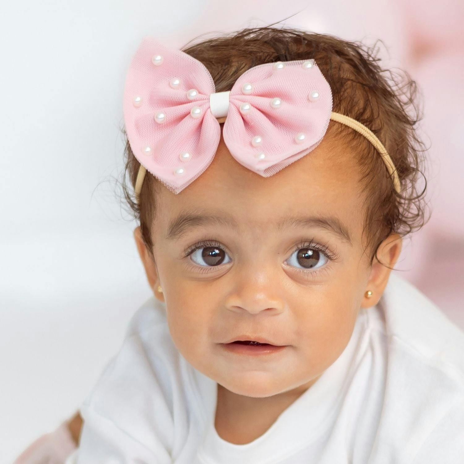 Pretty Pearl Tulle Bow Baby Headband