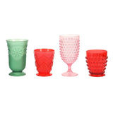 Packed Party Holiday Vintage-Style Plastic Goblets Set of 4 - 13-17 oz BPA-Free Reusable Cups in Pink Red and Green for Christmas Parties