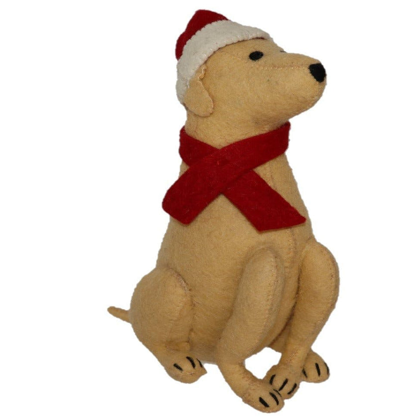 Tan Yellow Lab with Santa Hat Christmas Tree Topper in Hand Felted Wool