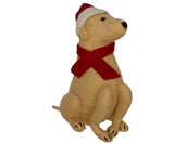 Tan Yellow Lab with Santa Hat Christmas Tree Topper in Hand Felted Wool