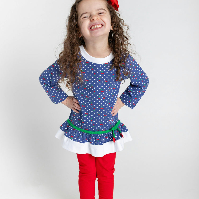 Polka Dot Cherry Knit Tunic Set