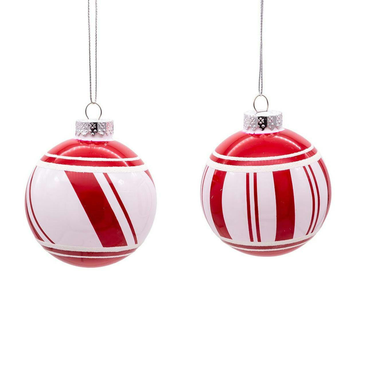 Kurt Adler 80MM Red and White Glass Ball Ornaments, 6 Piece Set