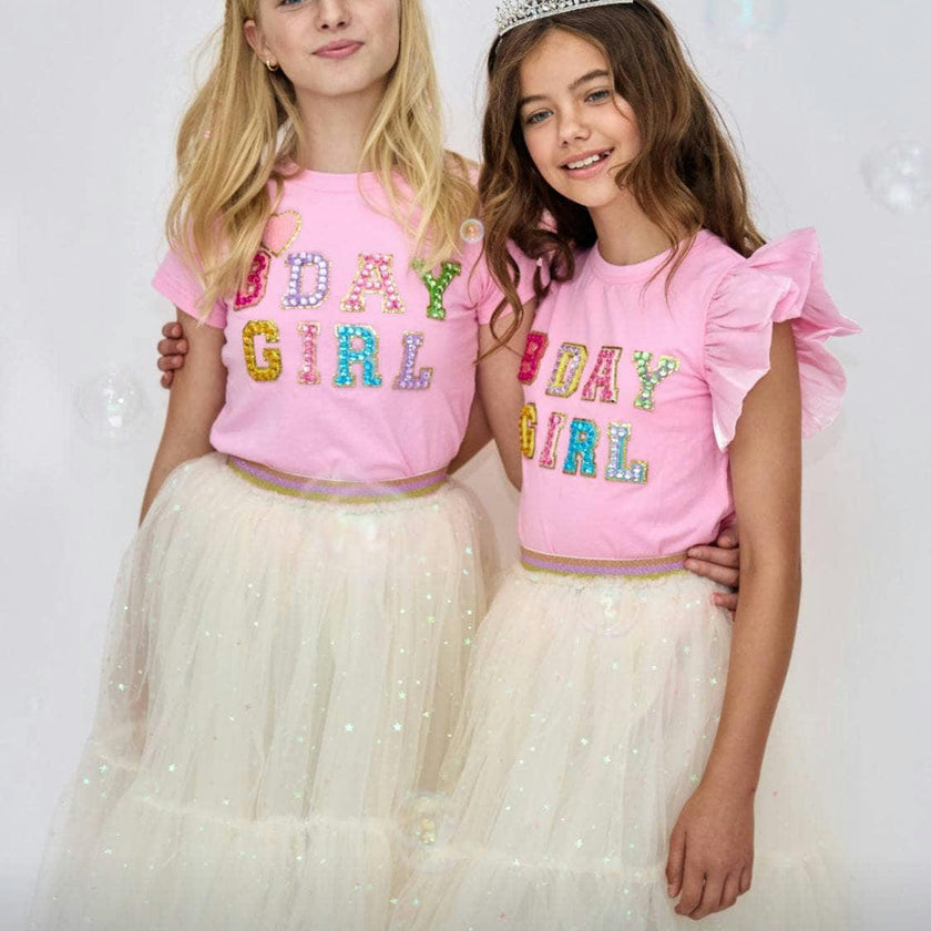 Pink Birthday Girl Gem Ruffle T-Shirt