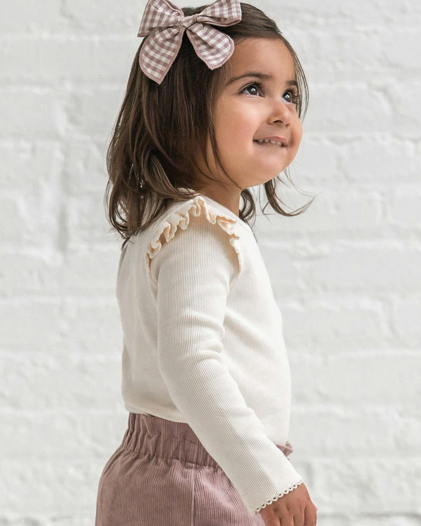 Rina Ribbed Ruffle Long Sleeve Top