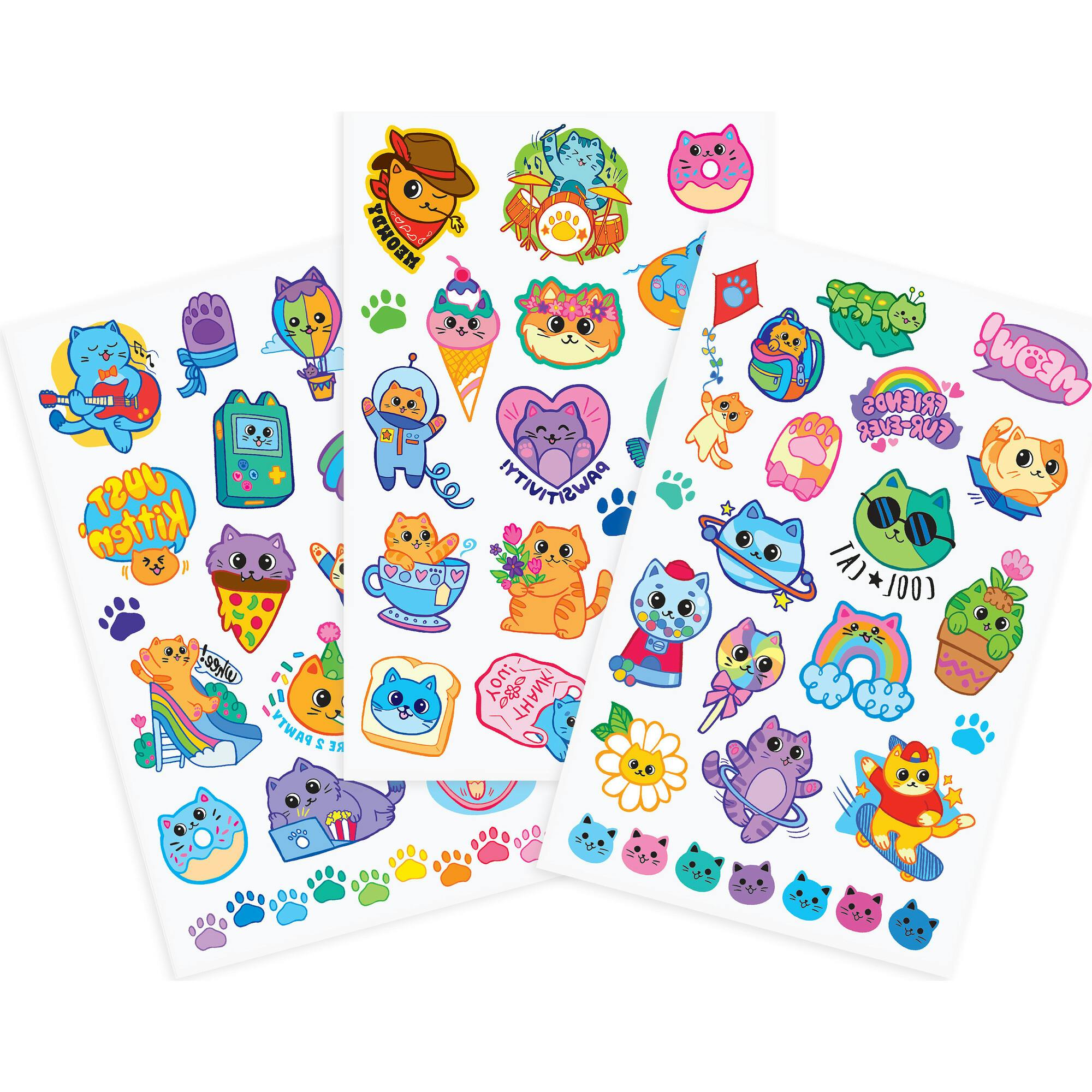 Tattoo-Palooza Temporary Tattoos - Colorful Cats - 3 Sheets