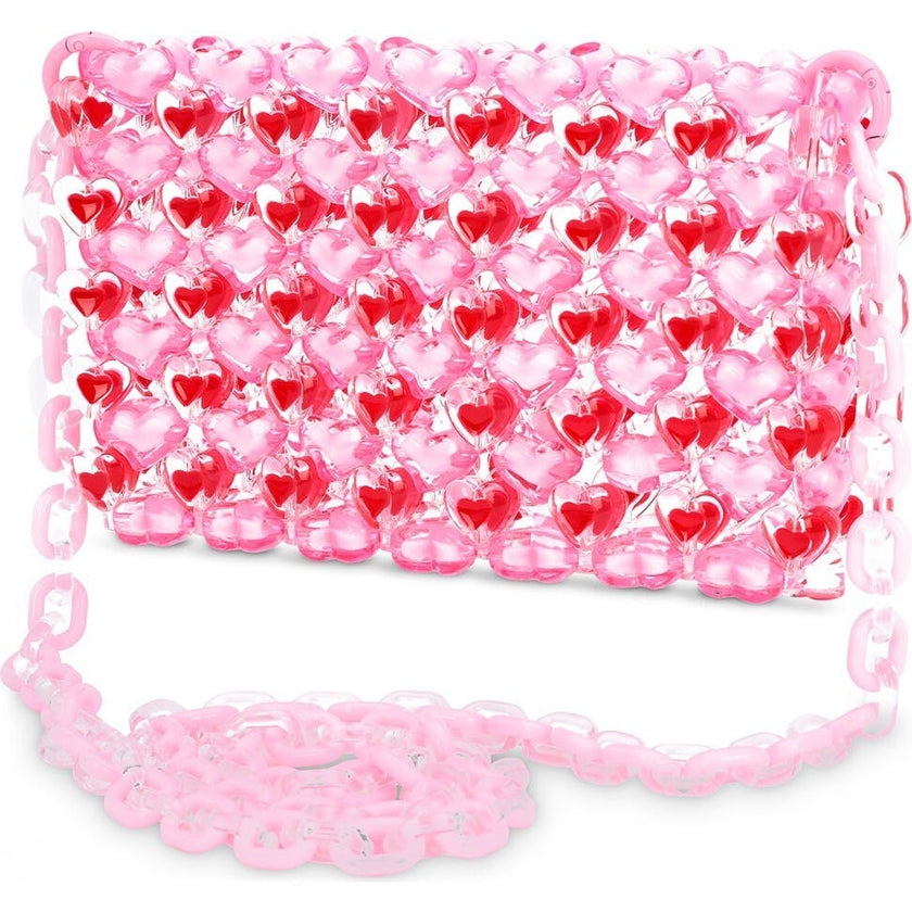 Pink Hearts Beaded Crossbody Bag