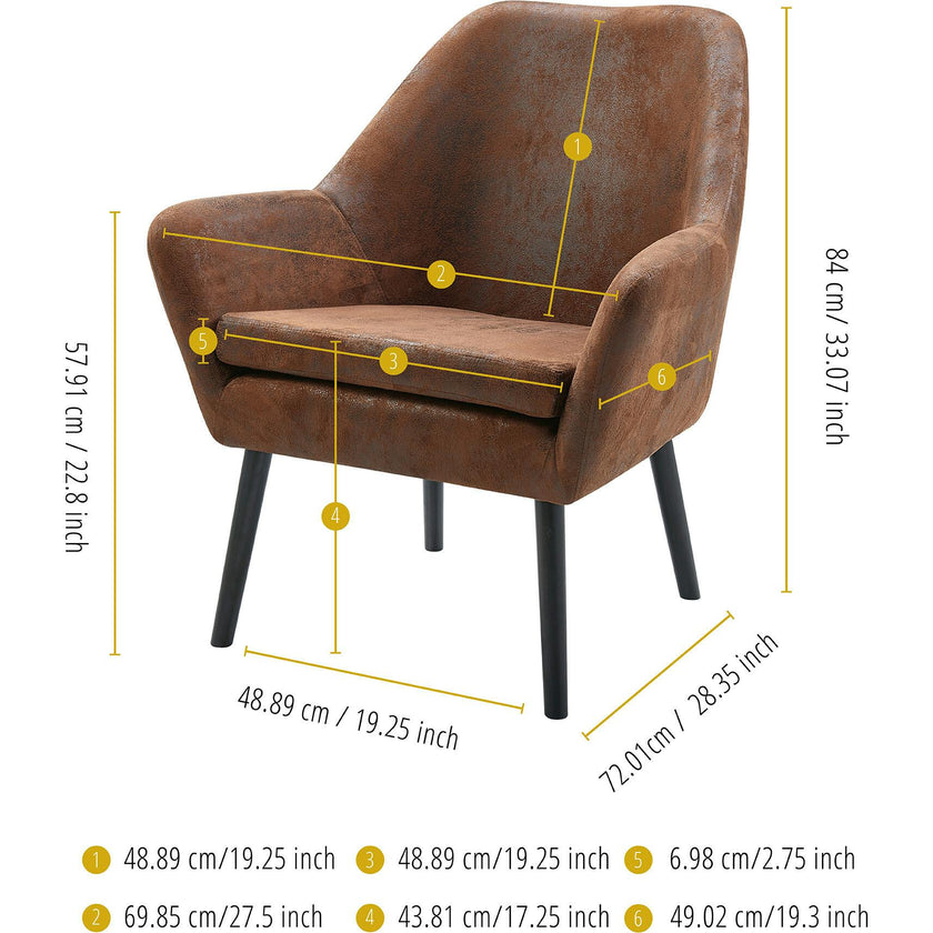 Divano Armchair with Aged Fabric and Solid Wood Legs