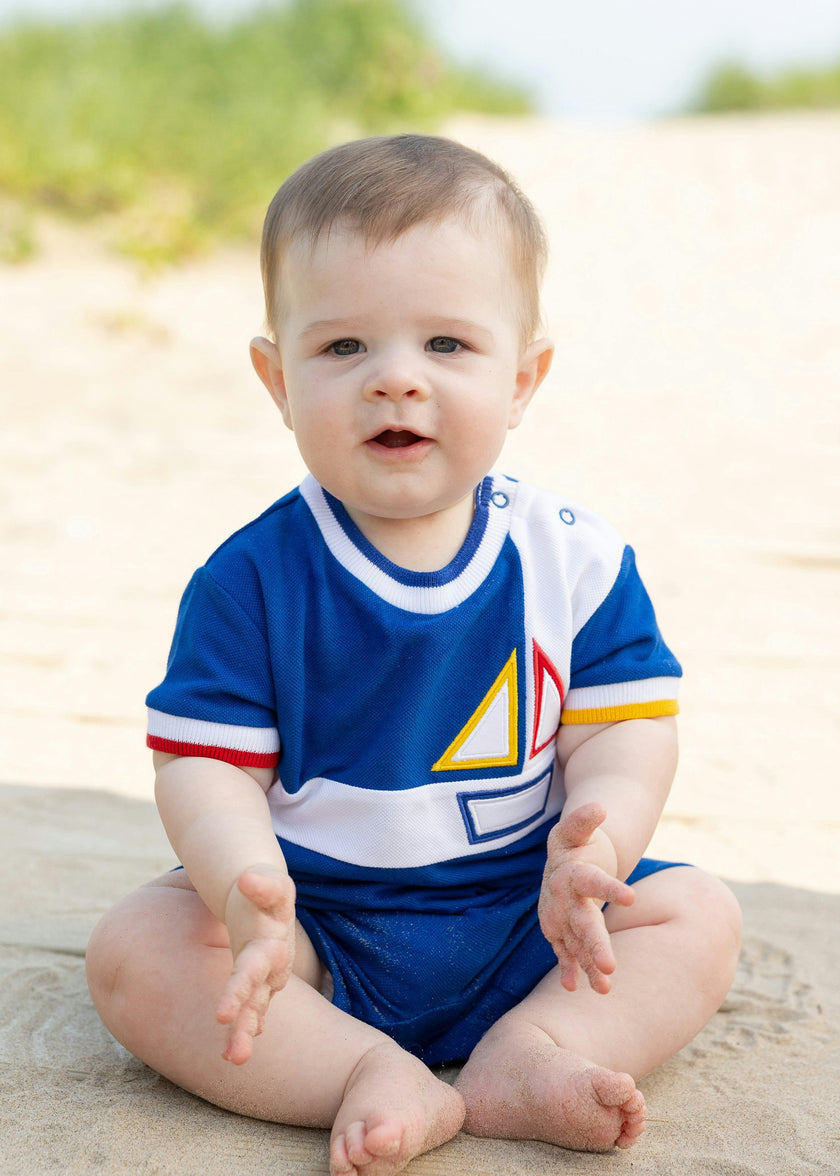 Pique Knit Shortall With Sailboat