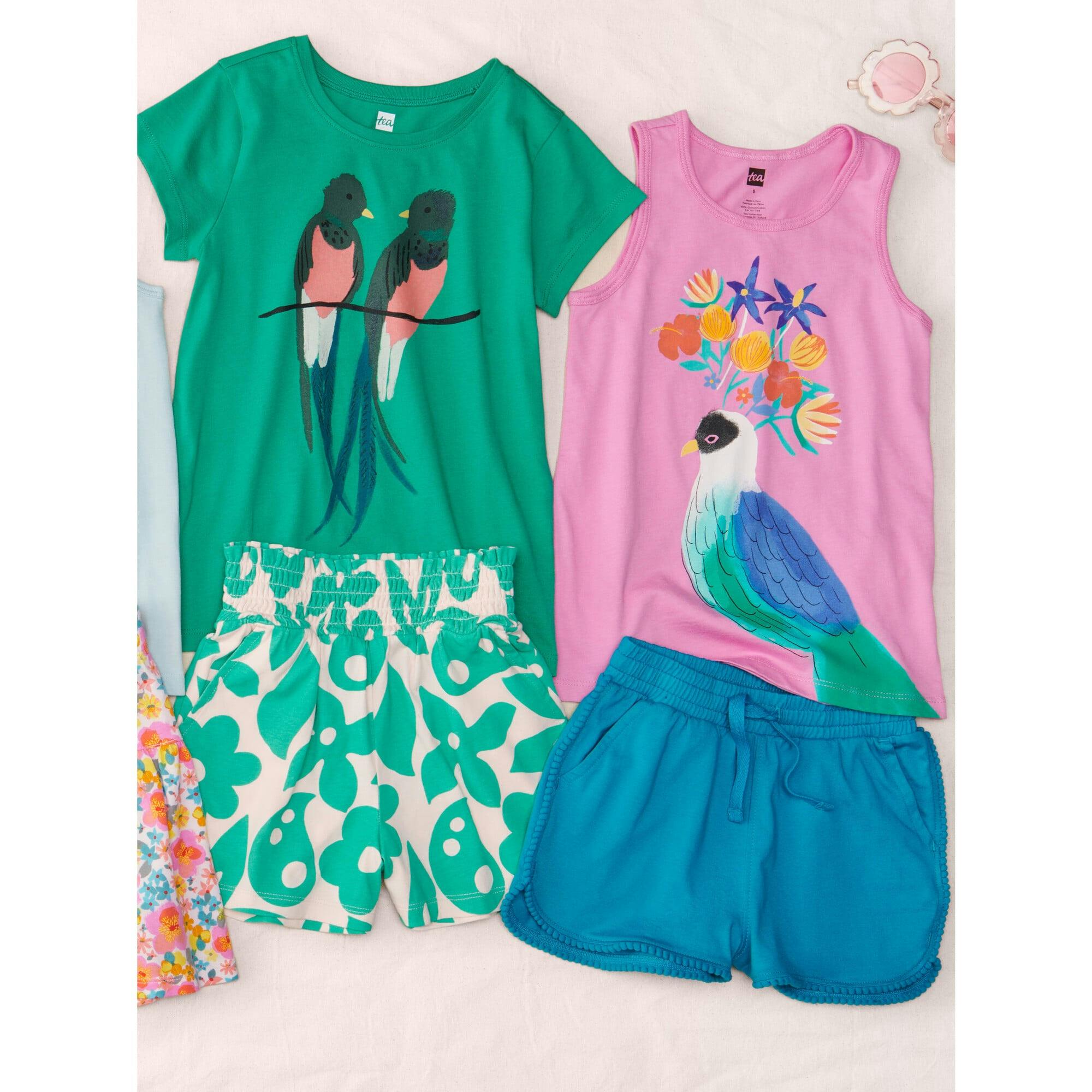 Paperbag Smocked High-Waist Mid-Thigh Shorts, Multi