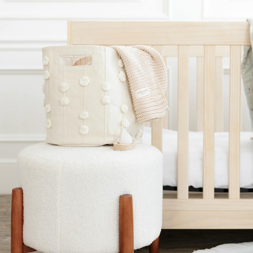 Handmade Canvas Storage Basket Pom Pom