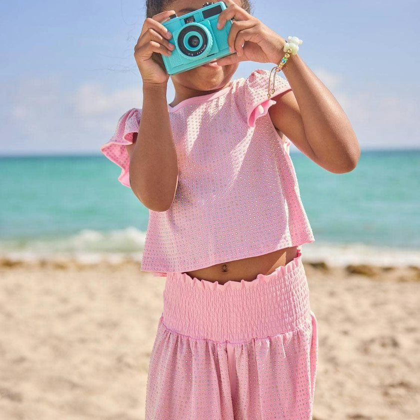 Pink Crystal Ruffle Short Set