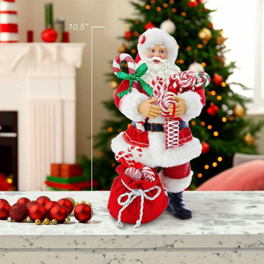 10.5-Inch Fabriché Santa With Christmas Candy and Bag