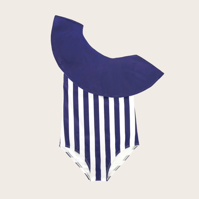 Nautical Stripe One Shoulder Ruffle