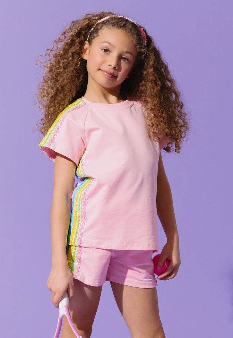 Pink Rainbow Stripe Short Set