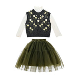 Floral Knit Vest & Tulle Skirt Set