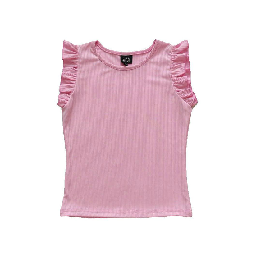 Girls Rib Flutter Sleeve Tank Top - Black