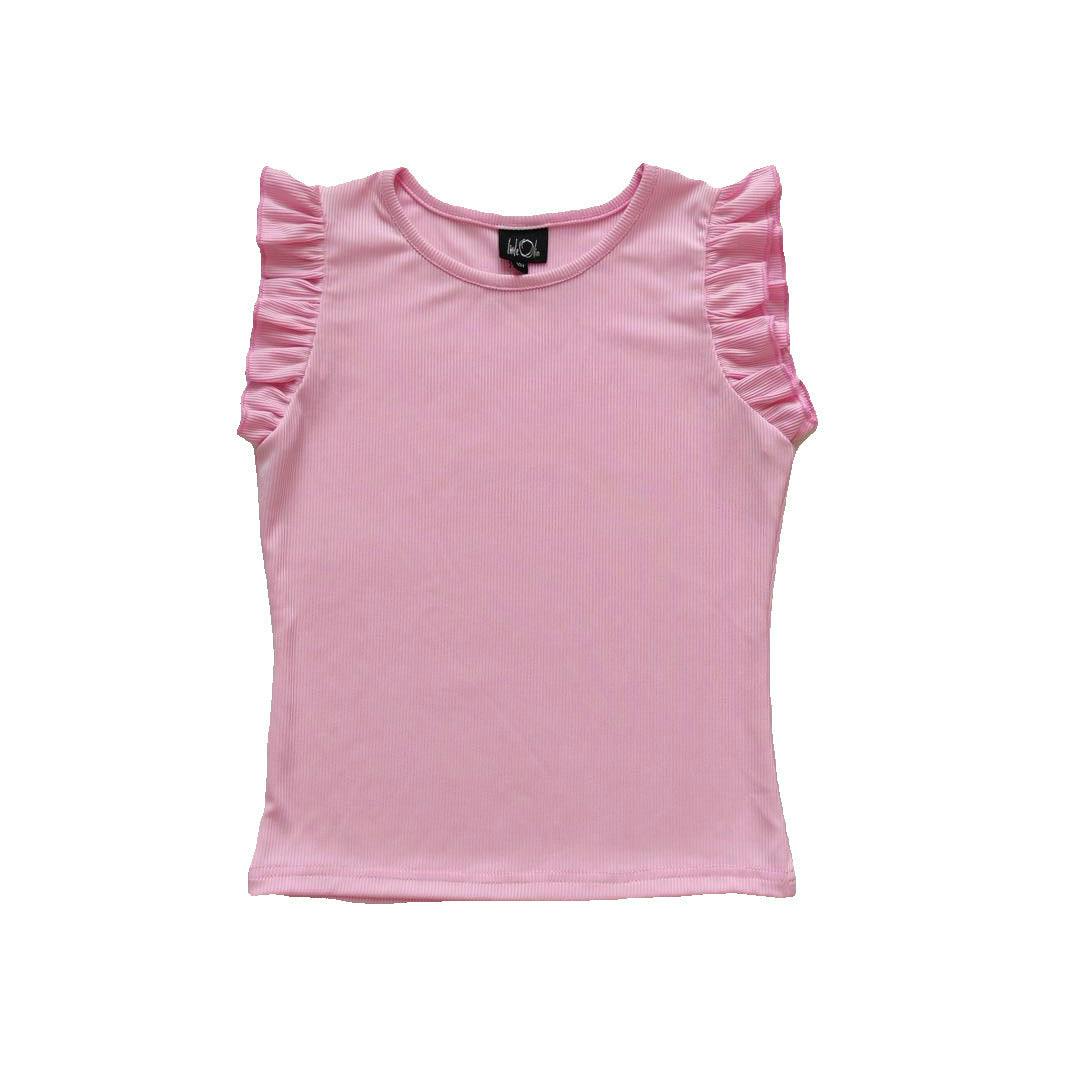 Black Rib Flutter Sleeve Top