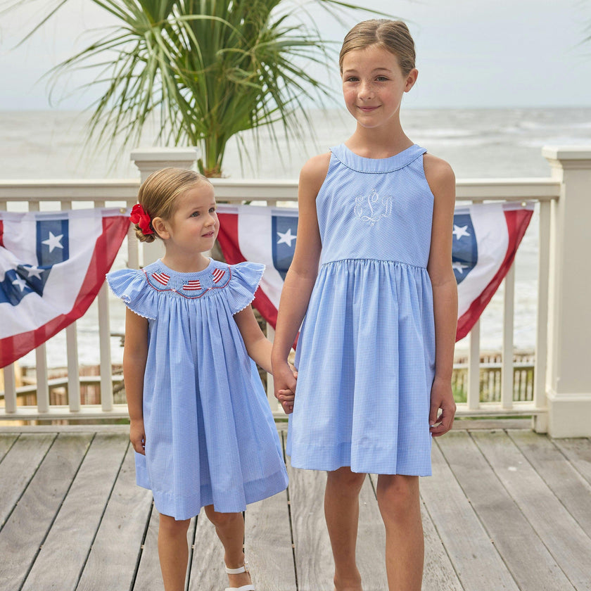 Smocked Bishop Dress - Flags