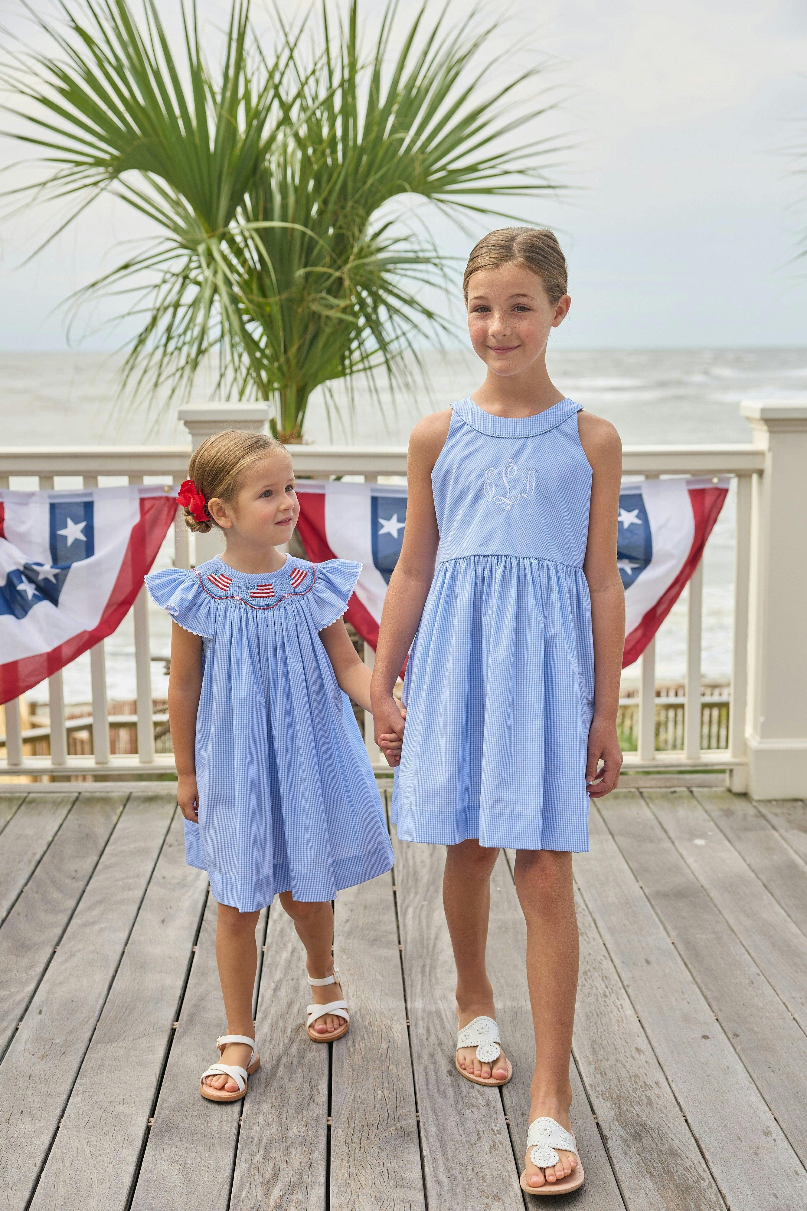Smocked Bishop Dress - Flags