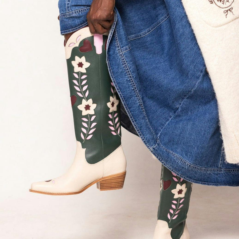 Dakota Boot in Green & Cream
