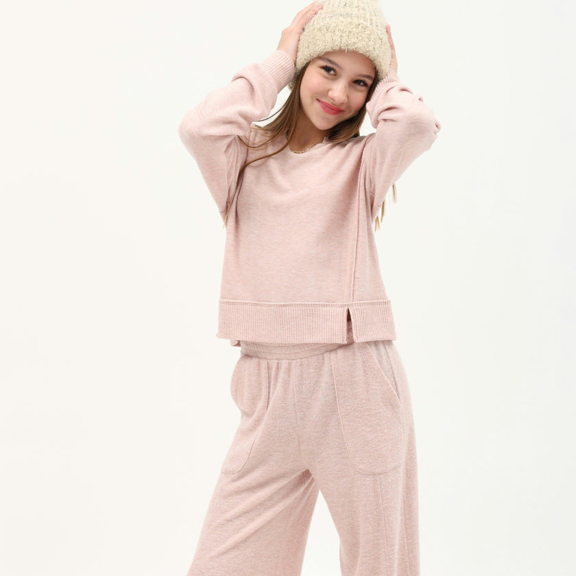 Tenly Hacci Jersey Cropped Split Neck Tunic